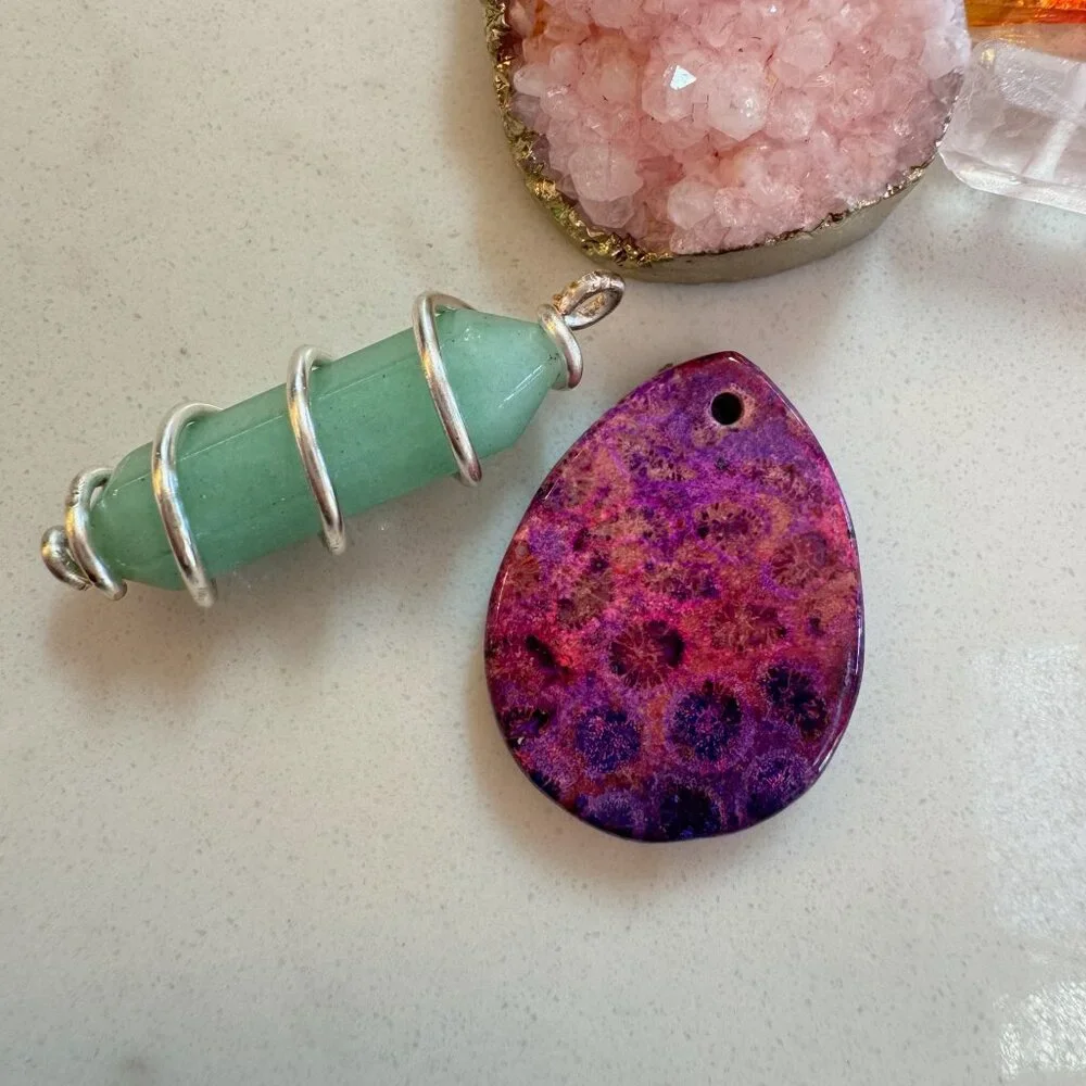 Crystal Druzy and Gemstone Pendant Lot with Moonstone and Amethyst - Picture 12 of 16